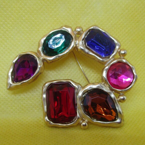 Park Lane Colorful Rhinestone Brooch Multi Colored Lucite Rhinestone Brooch - Picture 4 of 10